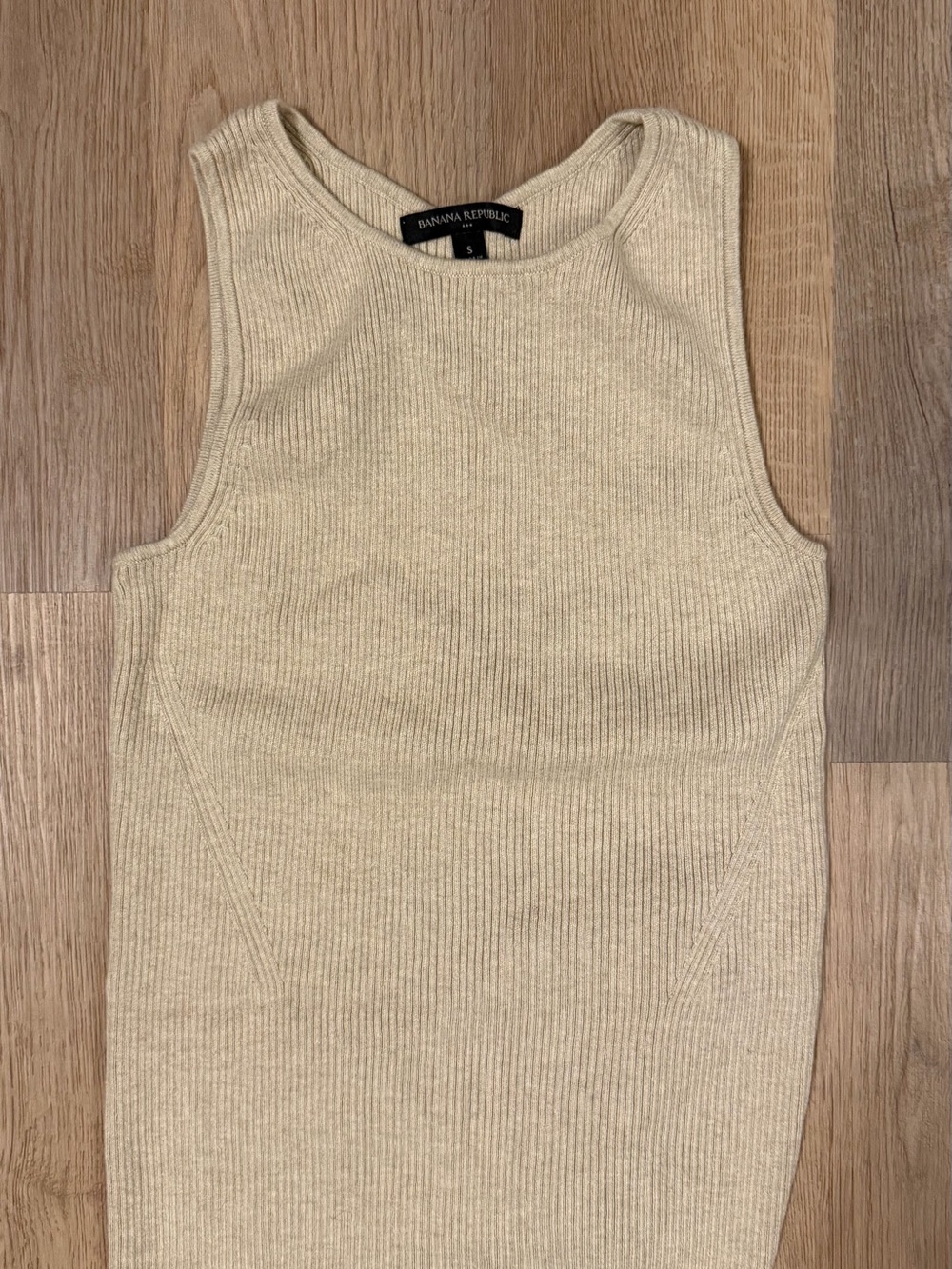 Banana Republic Ribbed Knit Tank Top Beige Open Back Size Small